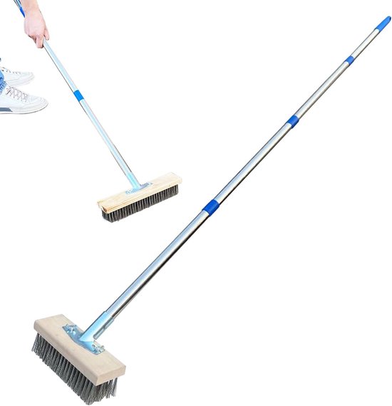 Betonschraper Terras - Buitenbezem Onkruidborstel - Terras Reinigen - Verstelbare Lange Steel - 20 CM Breed - Grijs