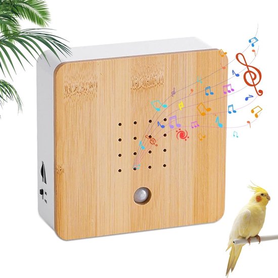 Bewegingsmelder met vogellieddoos - bewegingsmelder voor vogelzang - wandhouder - natuurlijke geluidsbox met vogelliedjes en beekfluister van Navaris