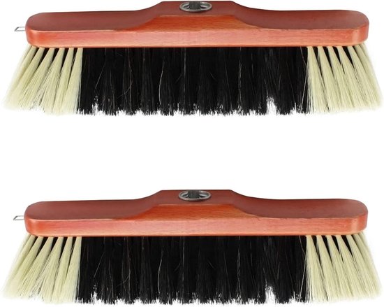 Bezem 2x kamerbezem zonder steel met schroefdraad en paardenhaarmengsel - paardenhaarbezem van beukenhout - ca. 30 cm - Set van 2 kamerbezems met schroefdraad van Merkloos	