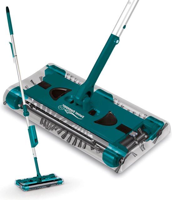 Bezem Accubezem rugvriendelijk- ellebooggewricht voor gemakkelijk poetsen- onder meubels draadloos- oplaadbaar- 360° rotatie- smaragd van Merkloos	