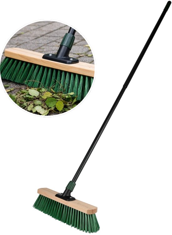 Bezem - Bezem Buiten - Harde Bezem Verstelbaar - Buitenbezem - Verstelbare Tuinbezem 94-156 cm - Straatbezem - Groen van Merkloos	