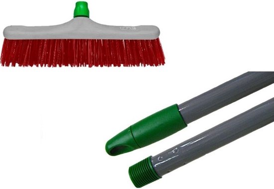 Bezem buiten - Straatbezem 40cm met steel-bezem buiten-met ophangoog-100% gerecycled Kunstof van WOLF-Garten