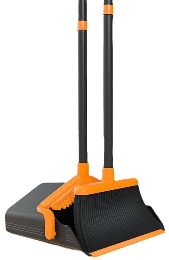 Bezem en blik set - Handveger - Telescopische bezem met lange steel - Bezemwisser - Kan haar verwijderen - Met stoffer en blik tanden - Geschikt voor het schoonmaken van de keuken, hal, kantoor, woonkamer, huis binnen of buiten - Zwart van Vileda