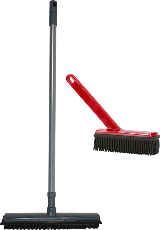 Bezem en borstel set - Rubber - Rood/Grijs - schoonmaakset van Simply Perfect