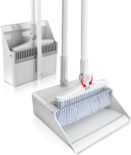 Bezem en stofblik set met lange steel - 104 cm/127 cm - voor thuis, keuken, kamer, kantoor, lobby - indoor/outdoor essentials - rechtopstaande bezem met stofpan van Leefona