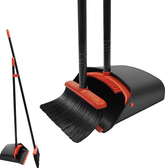 Bezem en stoffer set met lange steel, rechtopstaande bezem met stoffer combo, heavy duty indoor outdoor bezem en stoffer set zwart voor thuis keukenvloer van O-Cedar