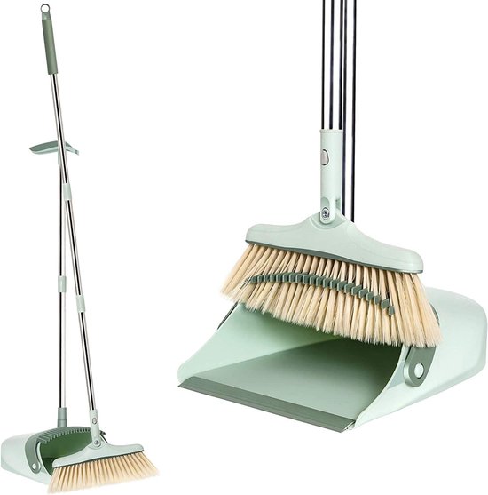 Bezem en stoffer set, schop set met lange steel (125 cm), bezem en blik voor keuken thuiskantoor vloerreiniging van Merkloos	