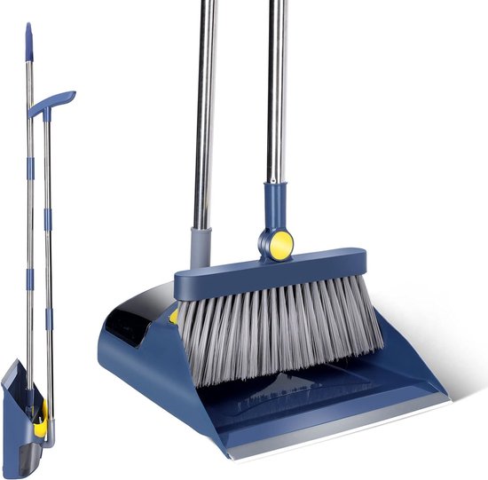 Bezem- en stofferset, 121 cm veeg- en stoffercombinatie met 180° rotatie, rechtopstaande veegset voor het schoonmaken van huis, keuken, kantoor - blauw van Perilla