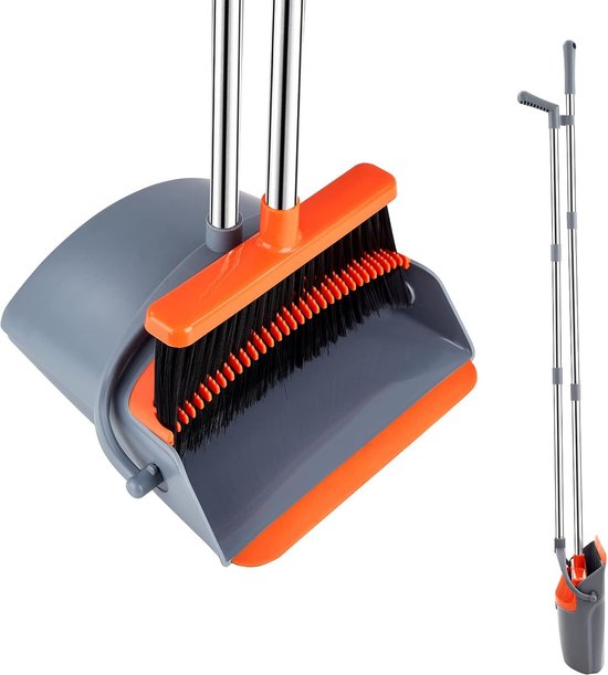 Bezem en stofferset Combinatie van veegmachine en blik met lange uitschuifbare steel Rechtopstaande bezem en stofferset Stofblik Bezemcombinatie voor vloerreiniging van MR.SIGA
