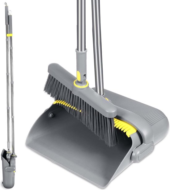 bezem- en stofferset, staande veegmachine en stoffercombinatie, verwijderbare bezem en schop voor huishoudelijke reiniging (A) van MR.SIGA