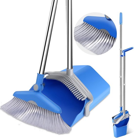 Bezem- en stofferset, stoffer met 132 cm lange steel, stoffer en blikcombo Staande stofferset voor thuis, keuken, lobby, vloervegen van EDDE
