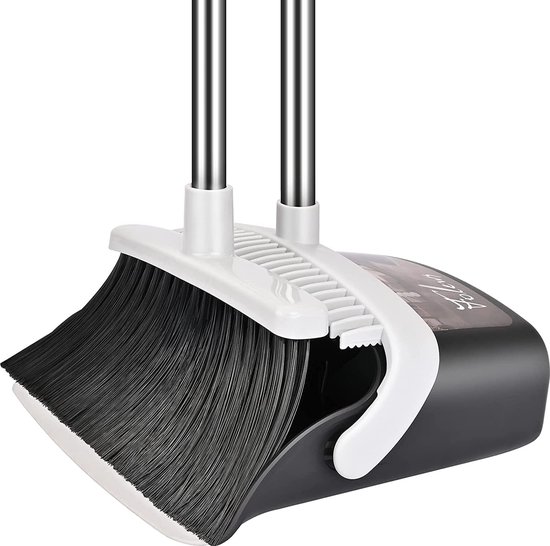 Bezem- en stofferset, veeg- en stoffercombinatie met 137 cm lange steel voor afneembare en opvouwbare bezem voor vloerreiniging in de keuken, huishouden (zwart) van Eeniee