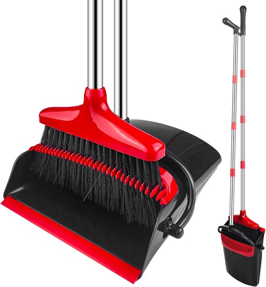 Bezem en Stofpan Set, Kehrgarnitur met Kamm, Rechtopstaande Veegmachine en Stofpan Combo, Kehrset Classic, Klappbare Stofpan, voor Tent, Huis, Kantoor, Lobby, Terras