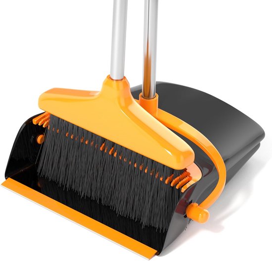 Bezem en stofpan set met lange steel voor comfortabel vegen in huis van Merkloos	