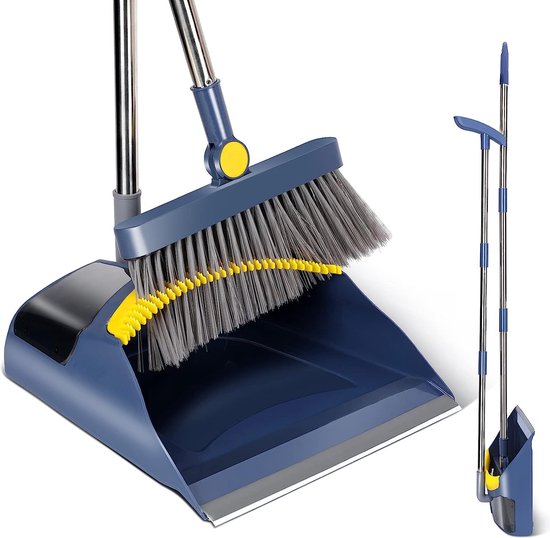 Bezem en veegschep, 121 cm, rechtopstaande bezem, veegmachine en veegschep met kam voor thuis, keuken, kamer, kantoor, lobby van OXO