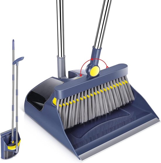 Bezem en veegschep set - 120 cm - lange steel - rechtopstaande broom - schep combo - kam - keuken - kamer - kantoor - lobby - huishoudelijke reiniging - blauw van FeatherLeaf
