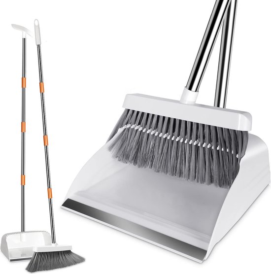 Bezem en veegschep, veegset met 130 cm uittrekbare steel, veegmachine & rechtop veegset, veegset met kamtanden voor thuis, kantoor, lobbykeer van Vikan