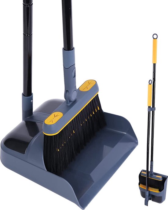 bezem en veegschepset met lange handgreep, 180 graden draaibaar, veegmachine en veegschep, combo voor thuis, kantoor, lobbykehr van Boomjoy