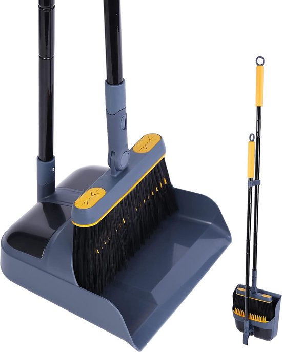 Bezem en veegschepset met lange handgreep, 180 graden draiibaar, veegmachine en veegschep, combo voor thuis, kantoor, lobby sweep van Orlandi