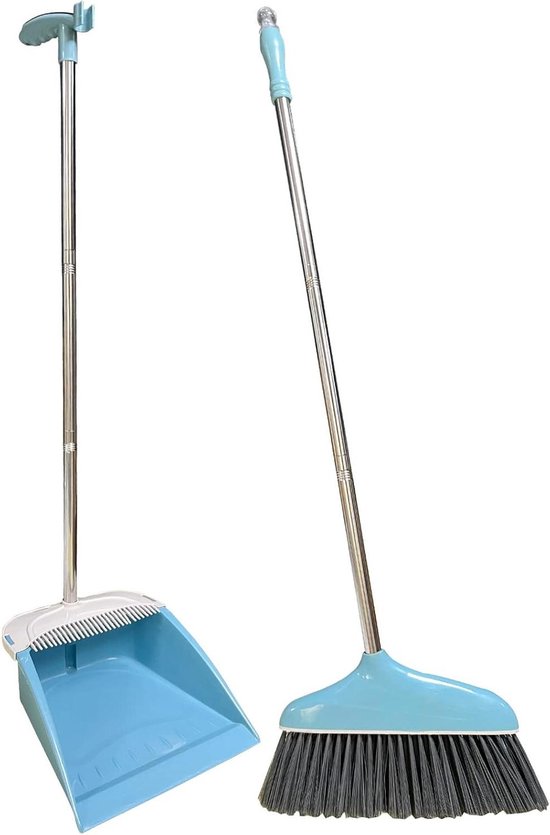 Bezem Kit met Lange Handvat en Stofpan Combo voor Thuis Schoonmaken - Verticaal ontwerp - Blauw van TreeLen