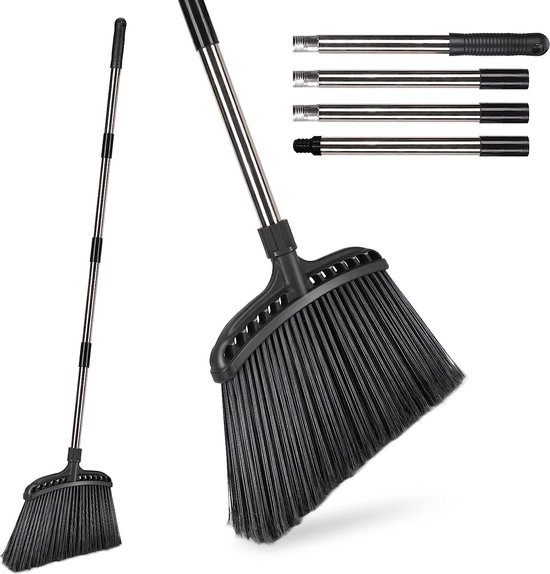 Bezem met steel, 141 cm straatbezem, tuinbezem breedte 35 cm, efficiënte, duurzame, robuuste veegborstel met lange steel voor tuin, garage, terras, plein, straat zwart van VONROC
