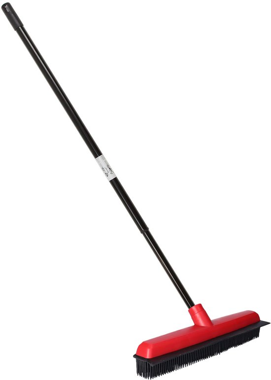 Bezem met steel - telescoopsteel 80-130 cm - kappersbezem - rubber - 35 cm van Merkloos	