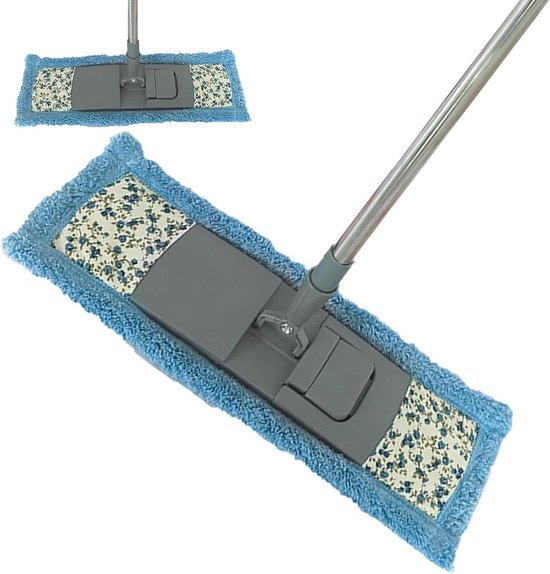 Bezem met Telescoopsteel - Vloerreiniger Lange Steel - Huis Schoonmaken - Draaibare Reinigingskop - 135 cm steel - Blauw