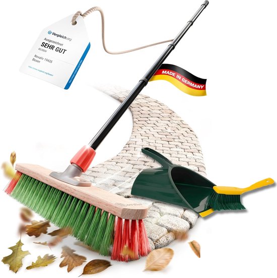 Bezem met telescopische steel Straatbezemset met veegset (1, tuinbezem + stoffer en blik set lange steel) van Merkloos	