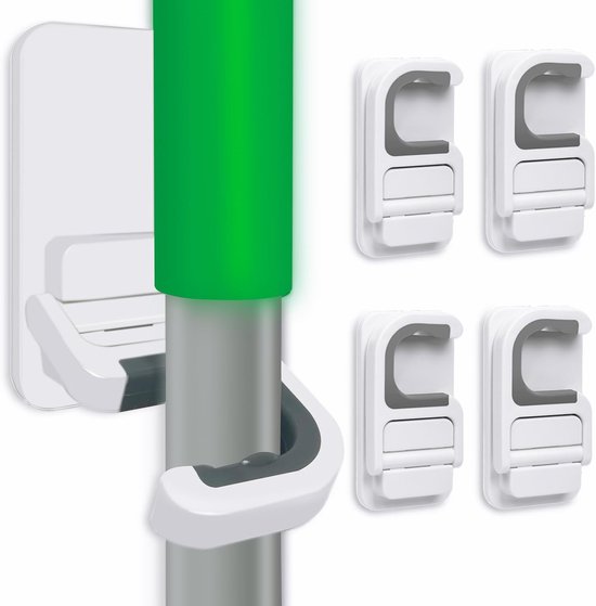 Bezem Ophangsysteem - 4 Stuks - Bezemhouder - Bezem Houder Systeem - Mop Houder - Zonder Boren - Zelfklevend Mop Houder - Gereedschapshouder - Wandmontage - Badkamer Accessoires - Keuken Opbergrek - Tuingereedschap - Voor Mop En Bezem - Wit van Livin' Always