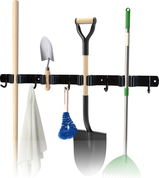Bezem ophangsysteem – Bezemhouder – Tuingereedschap – RVS – 4 houders – 5 haken - BAULK® van BAULK®