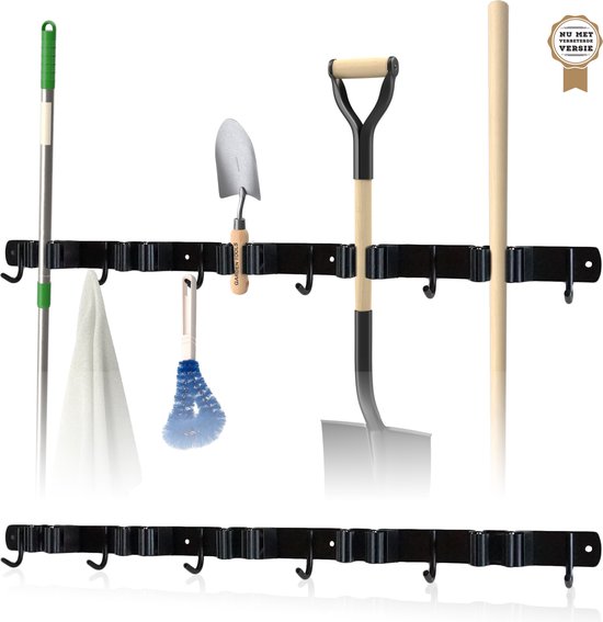 Bezem ophangsysteem – Bezemhouder – Tuingereedschap – RVS – 5 houders – 6 haken - BAULK® van BAULK®