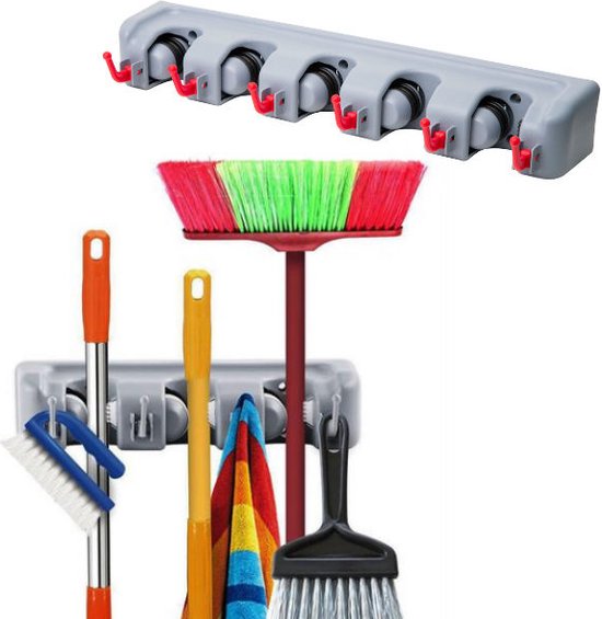 Bezem ophangsysteem tuingereedschap - Steelhouder voor 5 stelen - Ophangsysteem - Wandhouder bezems & tuin gereedschap van Domo