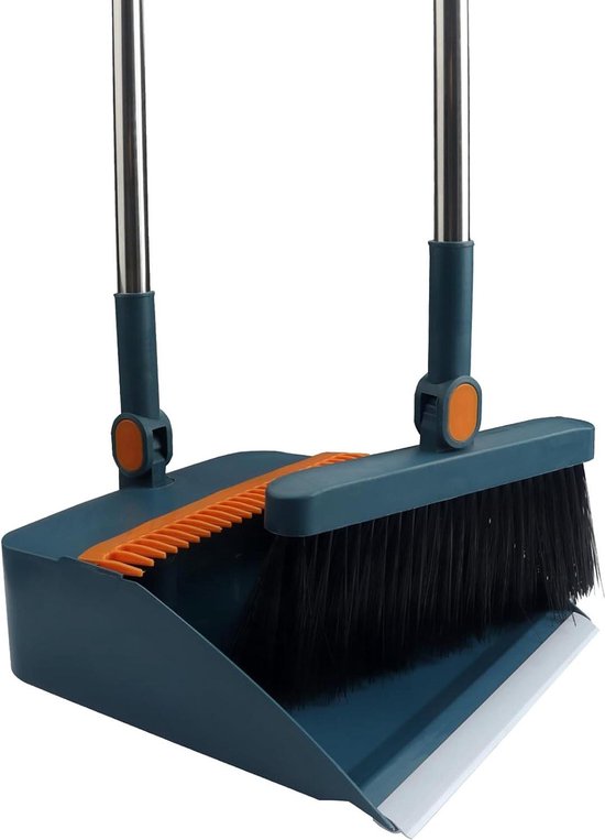 Bezem set roestvrij staal - lange steel - multifunctioneel - winddicht - opvouwbare stofpan - draaggreep - krabtanden ontwerp - ontharing - vloerreiniging van Merkloos	