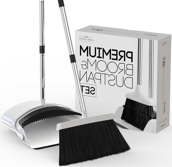 Bezem set voor thuis - Premium lange steel bezem stofpan combo - rechtopstaande lobby bezem en stofpan borstel met handvat - geweldige rand lichtgewicht en robuust van KeFanta