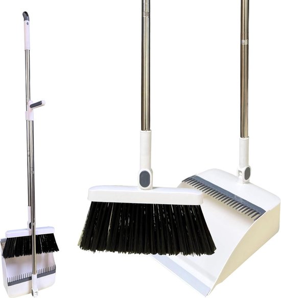 Bezem stofpan set - verticale lange steel - huishoudelijke reiniging sweep - wit van Lakewood.