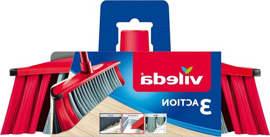 Bezem van 3Action - combinatie van 3 borstelharen - voor stof, grof vuil en haren en voor hoeken. van Merkloos	