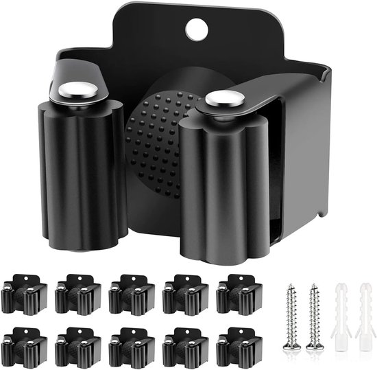 Bezemhouder - 10 Stuks - Gereedschapshouder - Bezem ophangsysteem - 5,2 x 4,6 cm - RVS - Ophangsysteem - Wandgemonteerd - Hanger Achter de Deuren - Organisator Haak - Badkamer Accwssoires - Badkameraccessoires - Voor keukens, badkamers - Zwart
