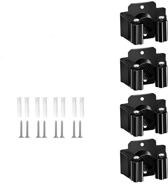 Bezemhouder - 4 stuks - Zelfklevend - RVS - Muur Bezemhouder - Bezem Ophangsysteem - Zonder boren - Wand organizer - Tuingereedschap - Voor dweilen / bezems / tuingereedschapGereedschapshouder - Zwart van Merkloos	