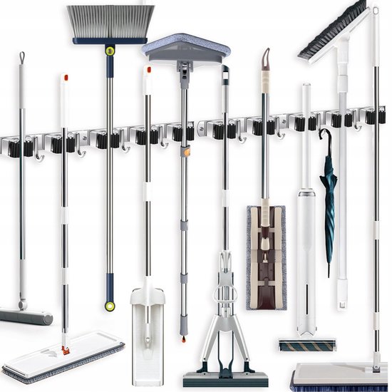Bezemhouder - Bezem Ophangsysteem - 4 Haken 5 Klemmen - Bezemhouder Ophangsysteem - 2 Stuks