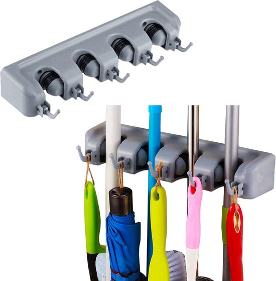 Bezemhouder - Bezem ophangsysteem - Bezemhanger - Tuingereedschap ophangsysteem - Bezemhouder ophangsysteem - Borstel Ophangsysteem - Ophangsysteem - Inklapbare haken van Merkloos	
