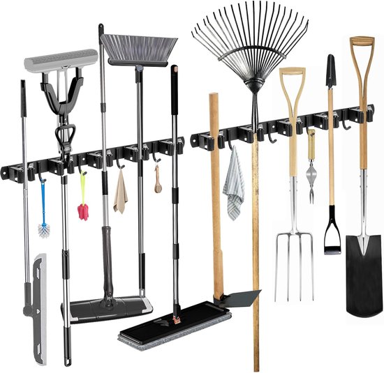 Bezemhouder - Bezem Ophangsysteem - Bezemhouder ophangsysteem - Tuingereedschap Ophangsysteem - Gereedschapshouder - RVS - Tuin van Esyhomi