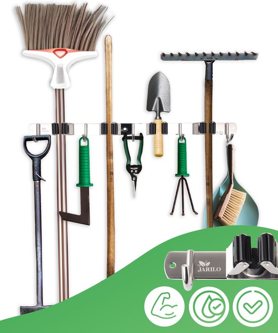 Bezemhouder - Jarilo - RVS - Bezem Ophangsysteem - Gereedschapshouder - Opbergsysteem Tuingereedschap - Ophanghaken van Jarilo