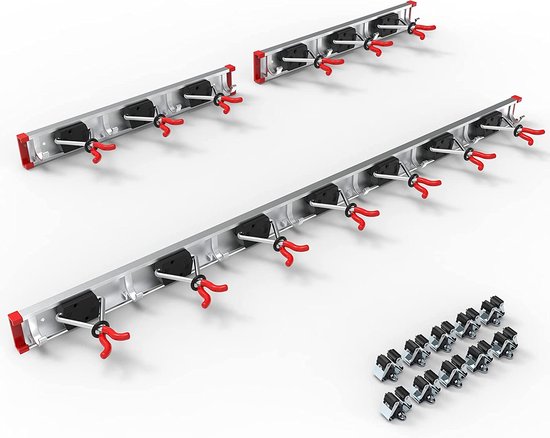Bezemhouder Wand / Bezemhouder - Gereedschap houder - Bezem ophangsysteem Multi Wand Houder - Hanging system garden tools - 13 holders, 16 hooks van Sorbo