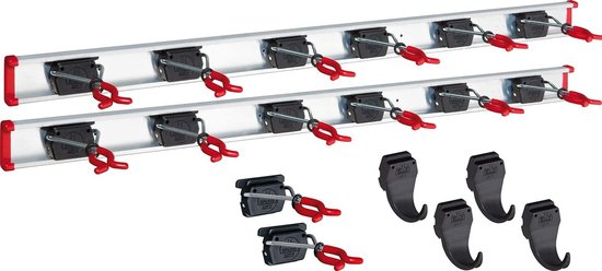 Bezemhouder Wand / Bezemhouder - Gereedschap houder - Bezem ophangsysteem Multi Wand Houder - Hanging system garden tools - 14 holders and 4 hooks van Merkloos	
