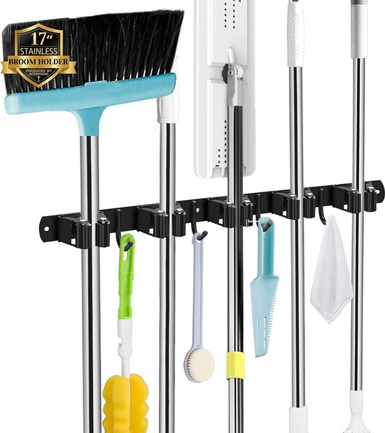 Bezemhouder Wand / Bezemhouder - Gereedschap houder - Bezem ophangsysteem Multi Wand Houder - Hanging system garden tools - 5 houders + 4 haken van Merkloos	