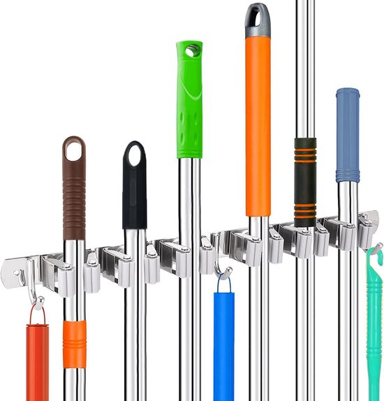 Bezemhouder Wand / Bezemhouder - Gereedschap houder - Bezem ophangsysteem Multi Wand Houder - Hanging system garden tools - 6 Positions and 3 Hooks van EchtZomer