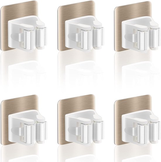 Bezemhouder Wand Zonder Boren - Zelfklevend - 6 Stuks - Goud van Merkloos	