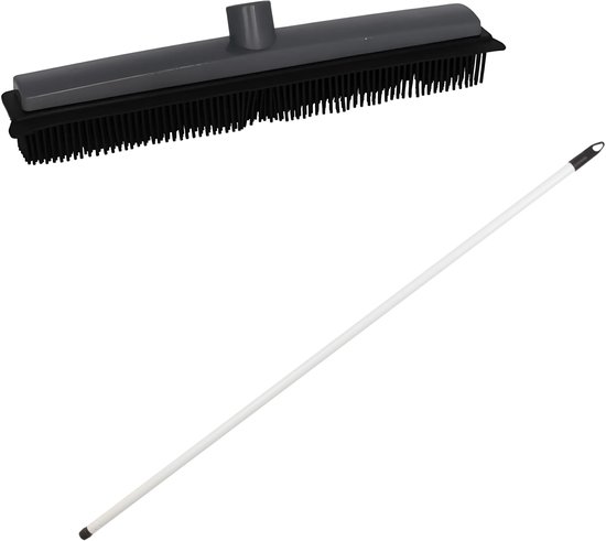 Bezemsteel en Bezemkop - L120 cm - rubber/metaal - wit - schoonmaken - binnen van Merkloos	