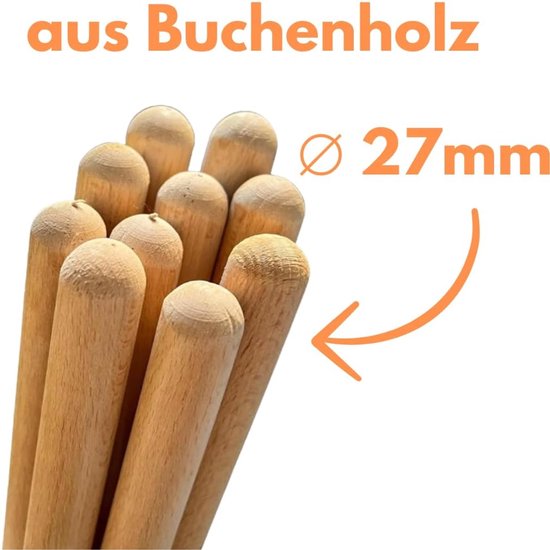 Bezemsteel Hout - Reserve Steel Tuingereedschap - Tuinonderhoud - Gemaakt in de EU - 150 cm - Natuurlijk