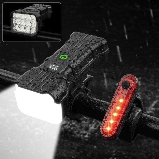 Bicycle Light met 12 LEDs - Front en Achterlicht - Oplaadbaar - Waterproof IP65 - 1800 mAh - 9500 Lumen - 6+5 Modes - Voor Mountain Bike en Road Bike van Bicycle